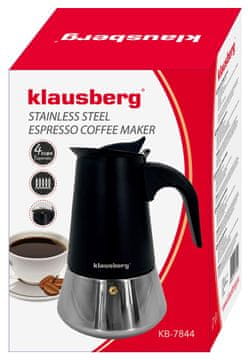 slomart Aparat za espresso Klausberg KB-7844, 4 šalice, nehrđajući čelik, crni/srebrni