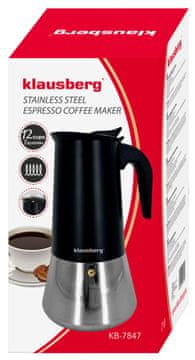 slomart Aparat za espresso kavu Klausberg KB-7847, 12 šalica, nehrđajući čelik, crna/srebrna