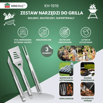 slomart Set alata za roštilj Kinghoff KH-1919, 3 elementa, nehrđajući čelik