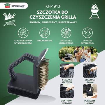 slomart Četka za čišćenje roštilja Kinghoff KH-1913, 3u1: strugalica + spužva + četka