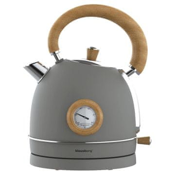 slomart Klausberg KB-9009 električni kuhalo s termometrom, nehrđajući čelik, 1,8l, sivi s drvetom