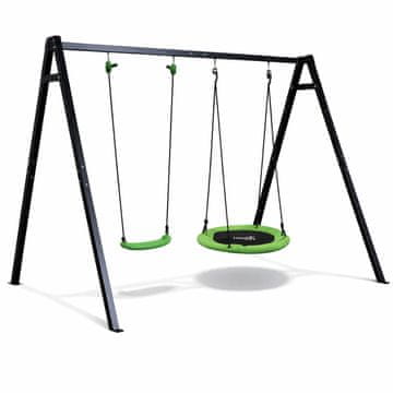 slomart LEAN SPORT vrtna ljuljačka Bocianie Gniazdo 2u1, crni okvir 260x173 cm
