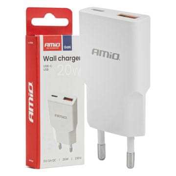 AMIO 230V 20W GaN USB-C USB-A zidni punjač -04838