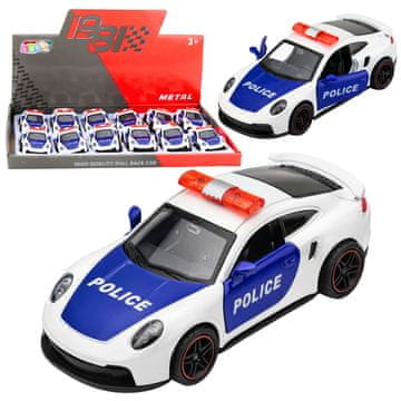 slomart Policijski sportski automobil, metalni, Pull-Back, bijeli 1:43