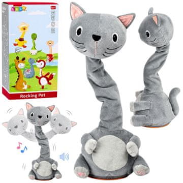 slomart LEAN TOYS Plišana Gugalna mačka, siva