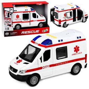 slomart Hitna pomoć Ambuans s nosilima, pogonom, svjetlima i zvukovima, bijela 1:10