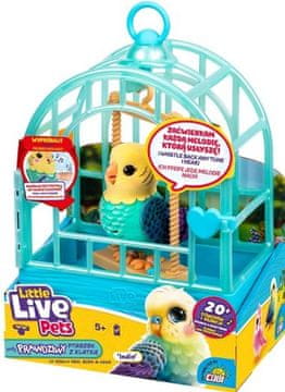 slomart Little Live Pets interaktivna ptica, plavo-žuta, s kavezom