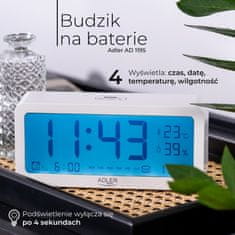 slomart ADLER AD 1195 - Analogni budilka na baterije, bijela
