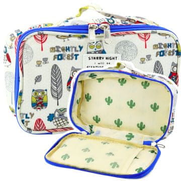 slomart Školska pernica LEAN, organizator, s unutarnjim džepom, sove, bijela, 21,5 cm