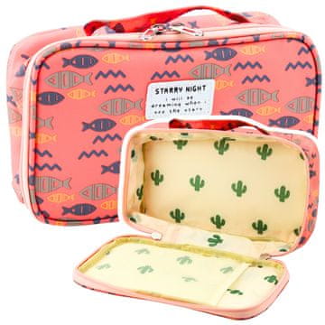 slomart Školska pernica LEAN, organizator, s unutarnjim džepom, ribice, roza, 21,5 cm