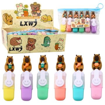 slomart LEAN set 6 pastelnih mini markera s kapibarem u etuiju
