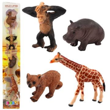 MINI Mini figurice LEAN TOYS - divlje životinje (žirafa, šimpanza, 4 komada)