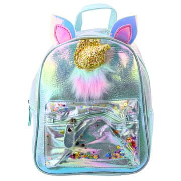slomart Dječji ruksak LEAN s rogom jednoroga, pokretni konfeti, nebesko plavi, 25 cm