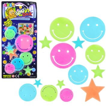 slomart Fluorescentne naljepnice za zid - smajlići, zvjezdice, 40 kom.
