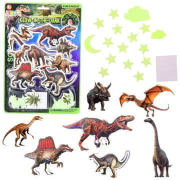 slomart Fluorescentne naljepnice za zid - dinosauri, zvjezdice