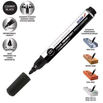 Marker Dedra Tehnička flomaster crni okrugli 1.5mm, 2 komada