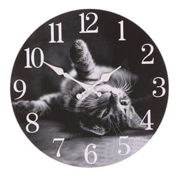 Autronic Zidni sat Wall clock - diameter 34 cm, MDF, playful kitten (HA1806)
