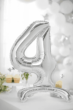 PartyDeco Stojeći folijski balon broj 4 70 cm srebrni