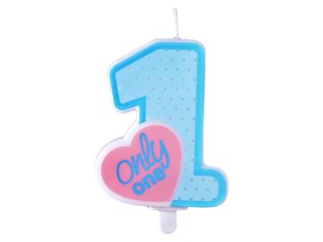 PartyDeco Svijeća s brojem ""1 Only One"", plava, 1 kom.
