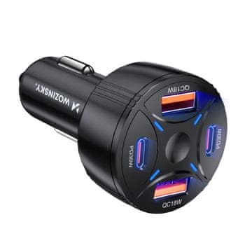 WOZINSKY Auto punjač 2xUSB-C 2xUSB-A 60W - crni