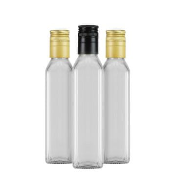 BE Marasca boca kvadratna bezbojna 250 ml za maslinovo ulje, tinkture, vino, sok