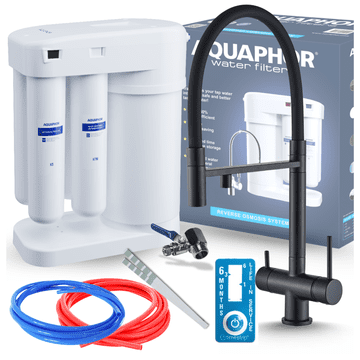 Aquaphor Morion 101S RO set filtera za pitku vodu + HighFlex trosmjerna kuhinjska slavina - MAT CRNA