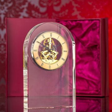 DE Prekrasna statueta od debelog kristala veličine 25 cm s velikim satom, nagrada, poklon za graviranje ili tisak, s ukrasnom kutijom.