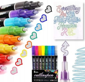 Magični glitter markeri s efektom dvostruke linije - set od 8 boja