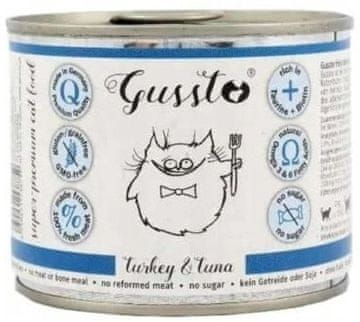 Gussto Cat | Svježe | Konzerva 200 g - Svježa puretina i tuna | Puretina i tuna 200 g