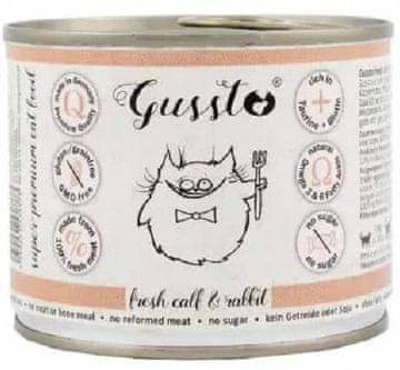 Gussto Cat | Svježe | Konzerva 200 g - Svježa teletina i zečetina | Teletina sa zečetinom 200 g