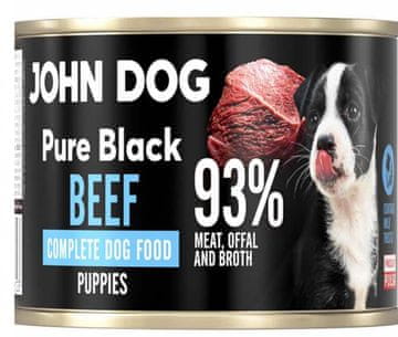 John Dog štene | Čisto crna | Mokra hrana za pse 200 g - Govedina 200 g