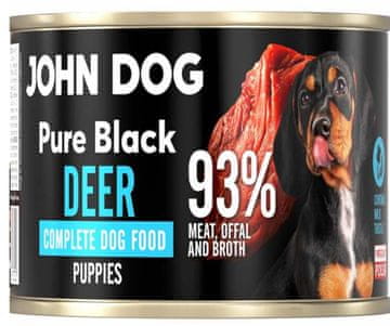 John Dog štene | Čisto crna | Mokra hrana za pse 200 g - Jeleń 200 g