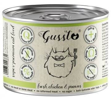 Gussto Cat | Svježe | Konzerva 200 g - Svježa piletina i kozice | Piletina i kozice 200 g