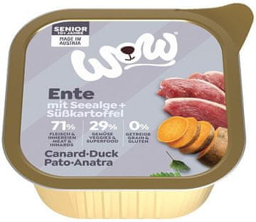 WOW | Mokra hrana za pse | Pladanj 150g - Senior Ente - patka s algama i slatkim krumpirom 150g