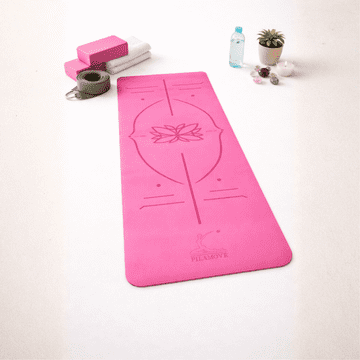 Dvobojna ženska prostirka za jogu, pilates, fitness, s orijentacijskim linijama, protuklizna