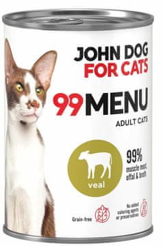 John Dog za mačke | 99 meni | Mokra hrana za mačke konzerva 400 g - Teletina 400 g