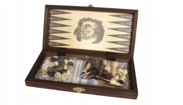 Zestaw szkolny drewniany 28x28cm - SZACHY + WARCABY + BACKGAMMON