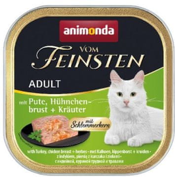 Animonda Cat | Vom Feinsten Adult - za gurmane | Mokra hrana za odrasle mačke - 100 g poslužavnik - puretina, pileća prsa i začinsko bilje 100 g