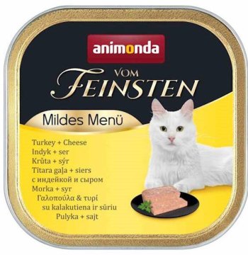 Animonda Cat | Vom Feinsten Adult - Blaga hrana | Mokra hrana za odrasle mačke - posuda od 100 g - puretina i sir 100 g