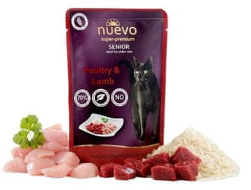 Nuevo | Mokra hrana za mačke | Vrećica od 85 g - Senior | Perad s janjetinom i rižom 85 g