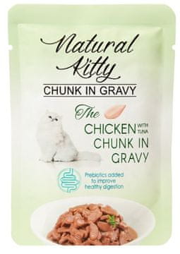 Natural Kitty | Komadići u umaku za mačke | Vrećica od 85 g - Piletina s tunom u umaku 85 g
