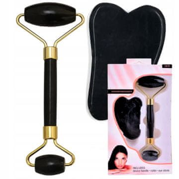 SET VALJKA ZA LICE + GUA SHA KAMEN + KUTIJA - CRNA - POKLON