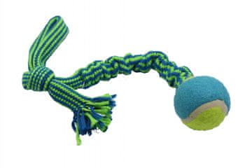 B.U. | Igračka za pse, pleteno uže, petlja, s tenis lopticom, ružičasti neon, 45 cm - Igračka za pse, pleteno uže, petlja, s tenis lopticom, ružičasti neon, 45 cm