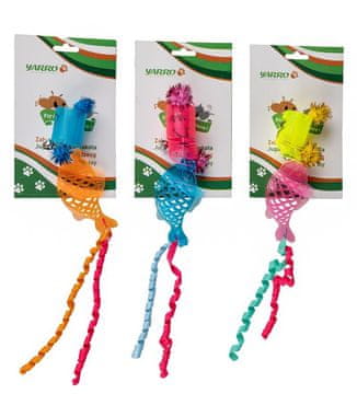 | Igračka za mačke | Proljeće s pomponima, zvonom i ribom 13 cm - Proljeće s pomponima, zvonom i ribom 13 cm