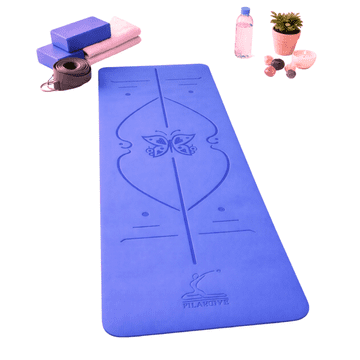 Dvobojna ženska prostirka za jogu, pilates, fitness, s orijentacijskim linijama, protuklizna