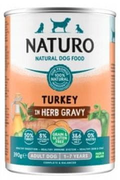 Naturo | Odrasli - Bez žitarica i glutena | Konzerva od 390 g - puretina i brusnice, brokula, mrkva, u umaku od začinskog bilja 390 g