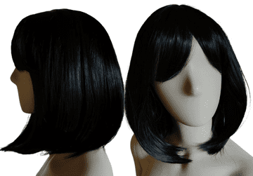Crna kratka BOB perika s ravnim šiškama, gusta, do ramena, otporna na toplinu