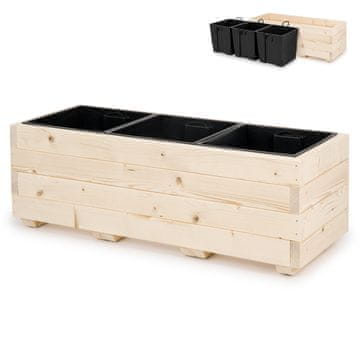 Drvena saksija za cvijeće s tri uklonjiva umetka, kutija za cvijeće i biljke za balkon, vrt ili terasu, 91 x 33 x 32 cm - prirodno drvo