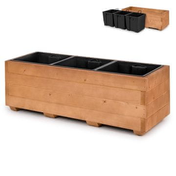 Drvena saksija za cvijeće s tri uklonjiva umetka, impregnirana kutija za cvijeće i biljke za balkon, vrt ili terasu, 91 x 33 x 32 cm - smeđa