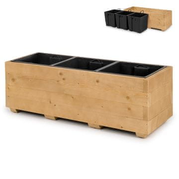 Drvena saksija za cvijeće s tri uklonjiva umetka, impregnirana kutija za cvijeće i biljke za balkon, vrt ili terasu, 91 x 33 x 32 cm - boja hrasta